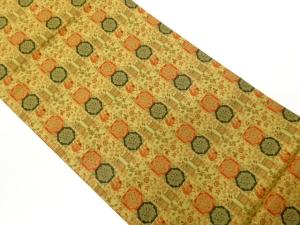 格子に華紋・草花・動物模様織出し全通袋帯